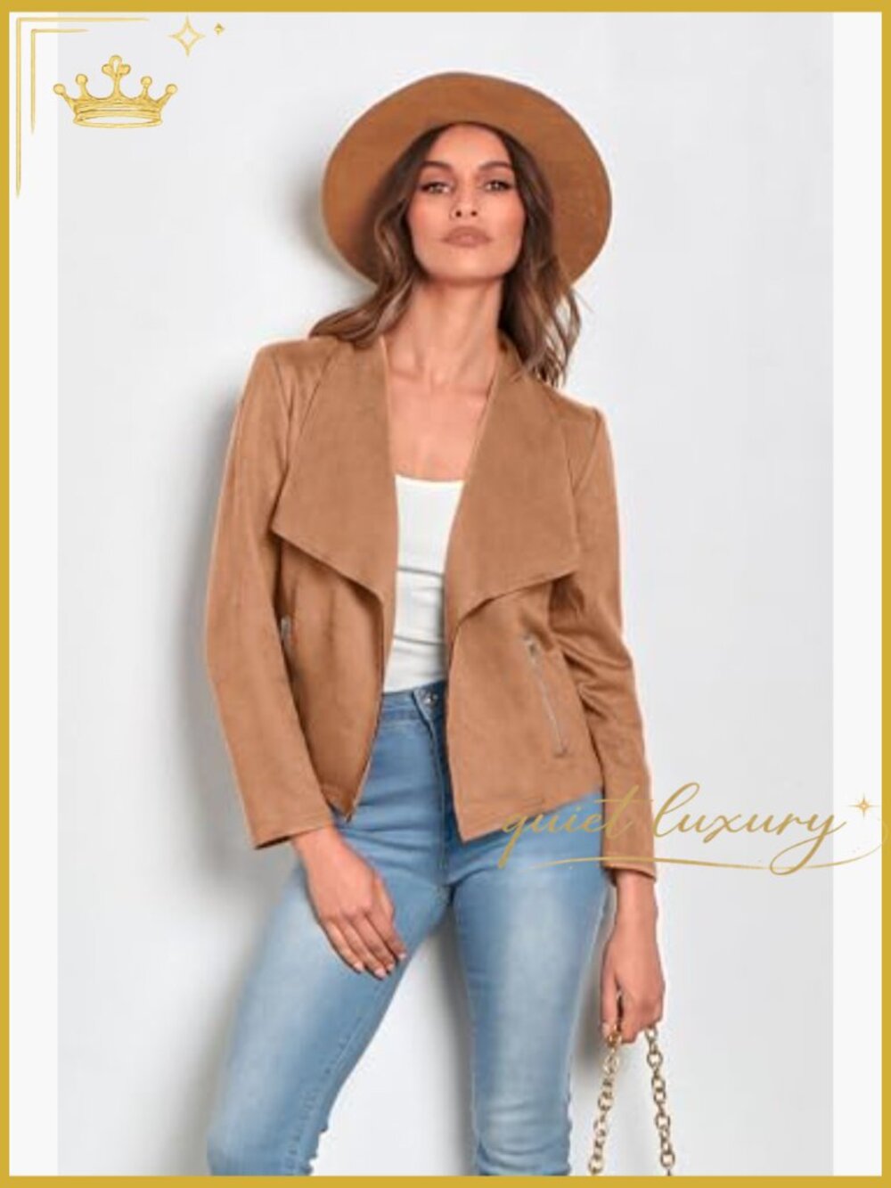 Faux Suede Cropped Jacket Long Sleeve Open Front Coat - Picture 5 of 7